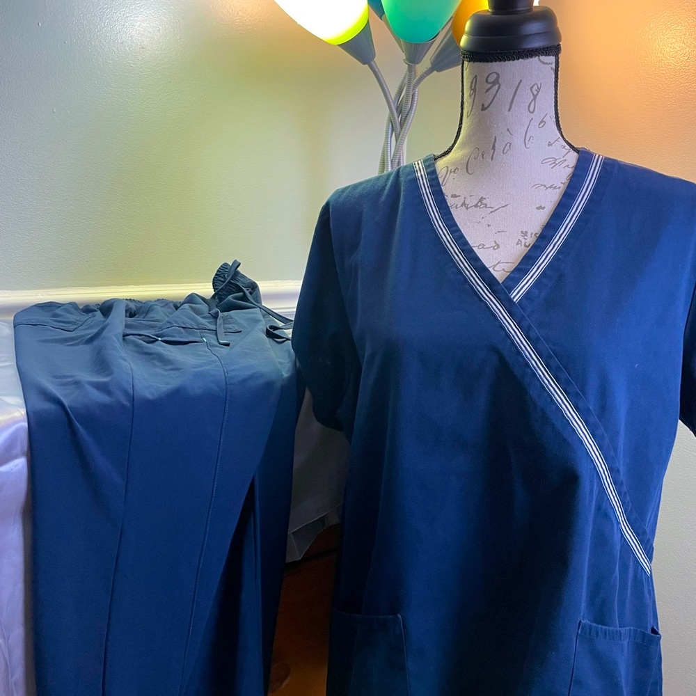 Navy blue with white stitching scrubs